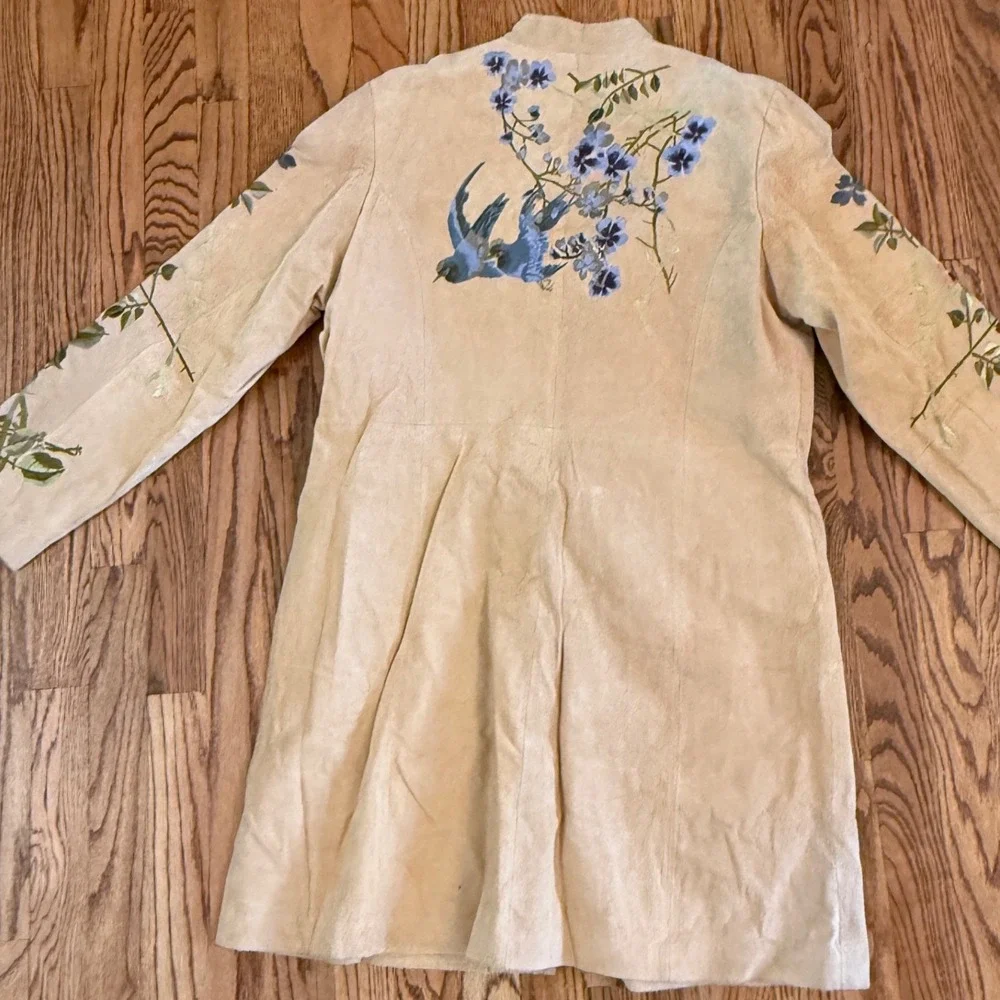 Beautiful‎ Bagatelle Genuine Leather Floral Embroidered Long Jacket Coat Size 14